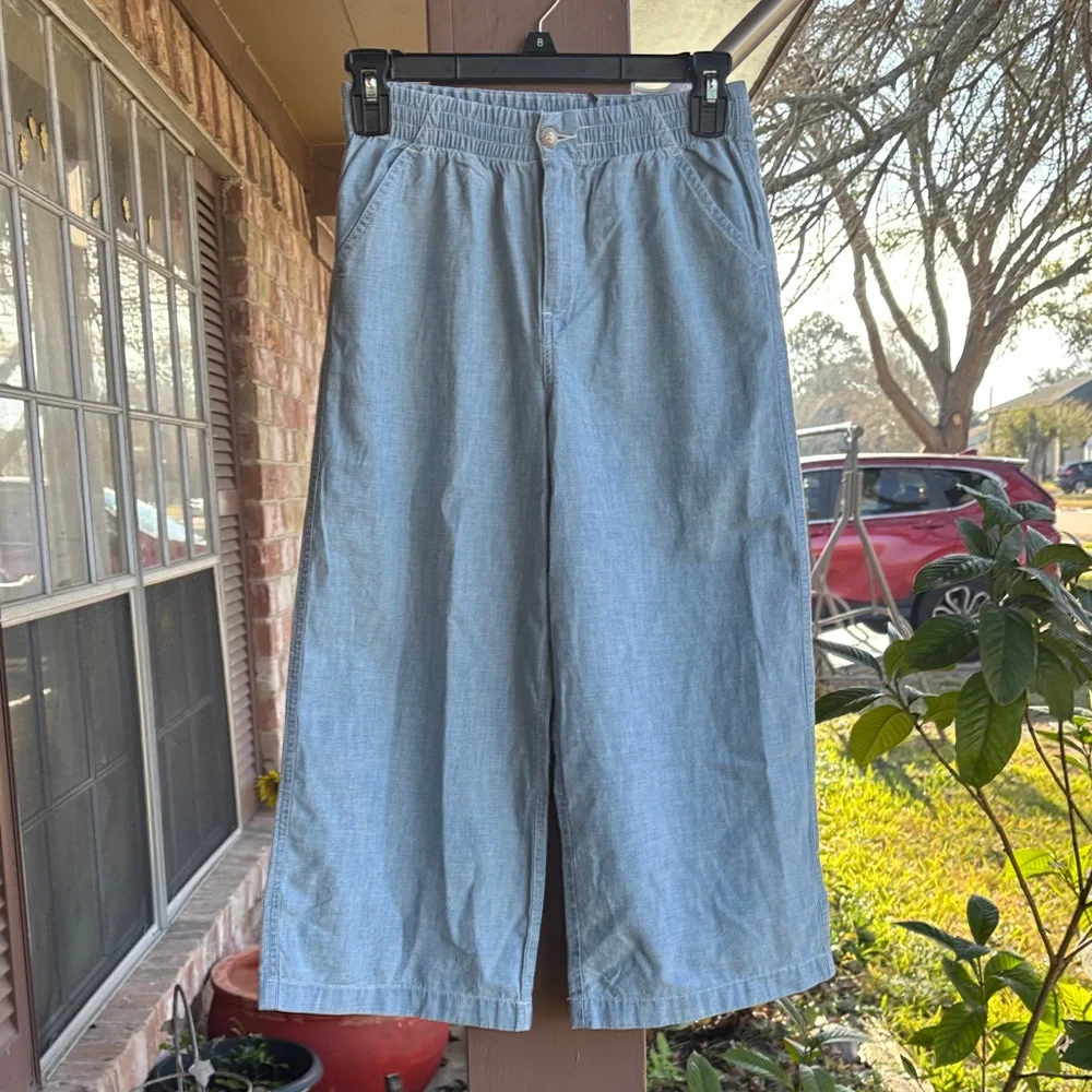 Polo by Ralph Lauren Indigo Chambray Wide- Leg Trousers Sky Blue Cropped Pants